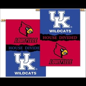 NCAA Louisville Cardinals UK Kentucky Wildcats HOUSE DIVIDED 2-Sided Flag Banner